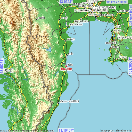 Topographic map of Hua Hin