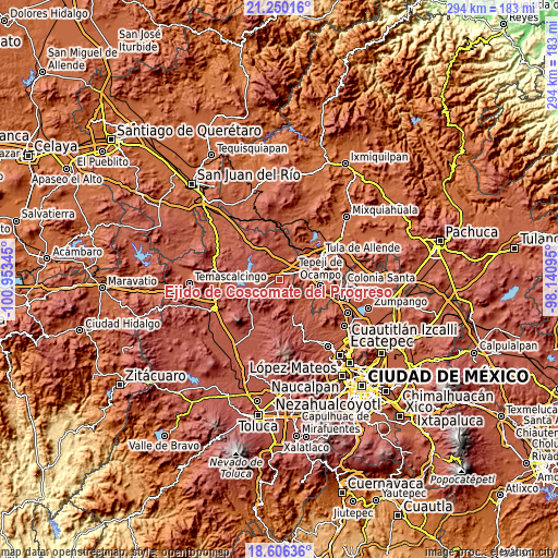 Topographic map of Ejido de Coscomate del Progreso