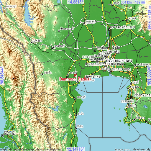 Topographic map of Damnoen Saduak