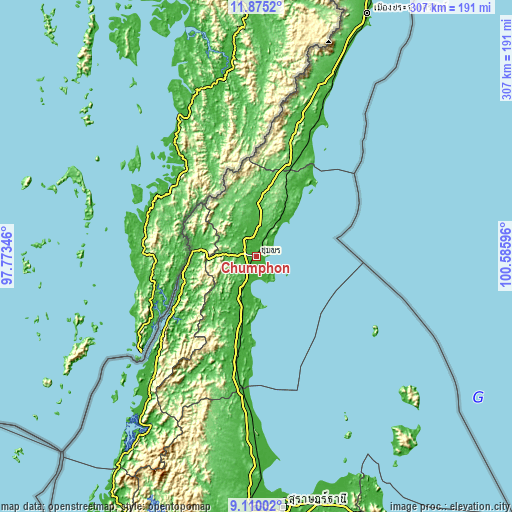 Topographic map of Chumphon