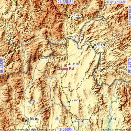 Topographic map of Chiang Rai