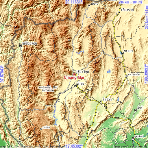 Topographic map of Chiang Mai