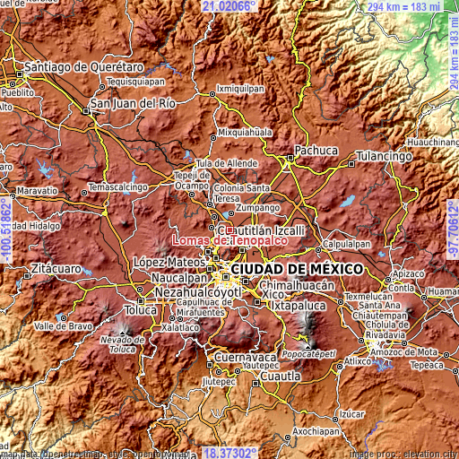 Topographic map of Lomas de Tenopalco