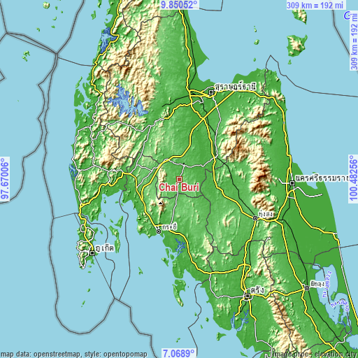 Topographic map of Chai Buri