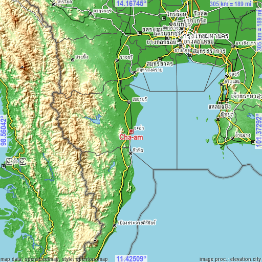 Topographic map of Cha-am