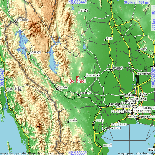 Topographic map of Bo Phloi