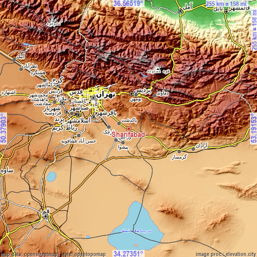Topographic map of Sharīfābād