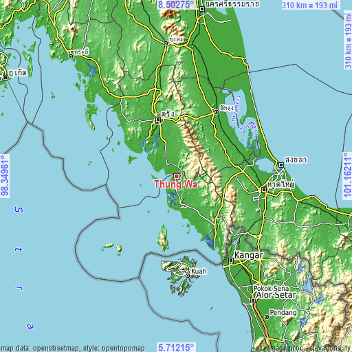 Topographic map of Thung Wa