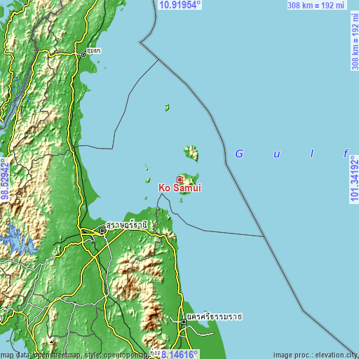 Topographic map of Ko Samui