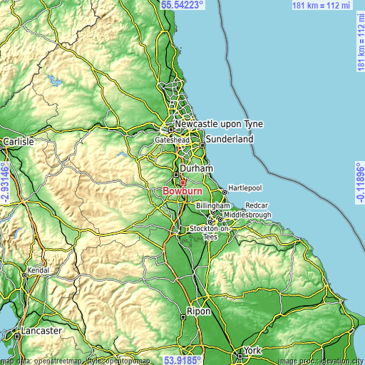 Topographic map of Bowburn
