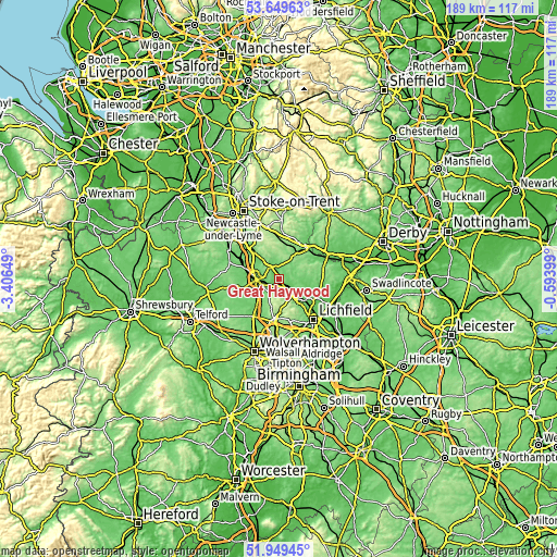 Topographic map of Great Haywood