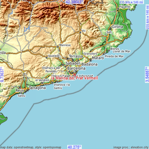 Topographic map of la Marina del Prat Vermell