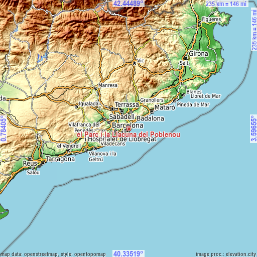 Topographic map of el Parc i la Llacuna del Poblenou