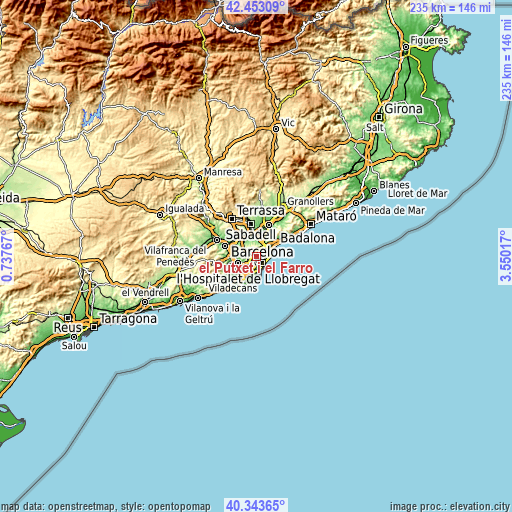 Topographic map of el Putxet i el Farró