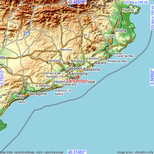 Topographic map of Sant Antoni