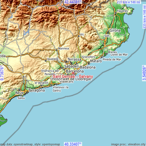 Topographic map of Sant Gervasi - Galvany
