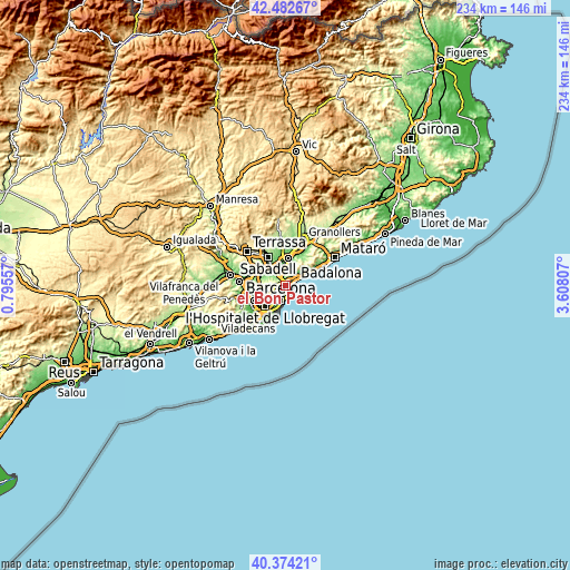 Topographic map of el Bon Pastor