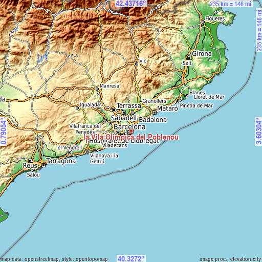 Topographic map of la Vila Olímpica del Poblenou