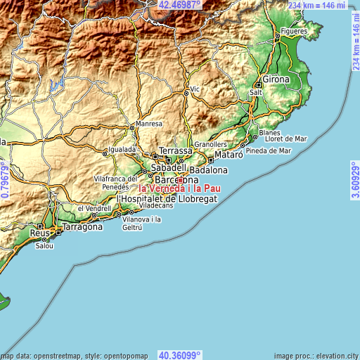 Topographic map of la Verneda i la Pau