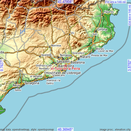 Topographic map of el Turó de la Peira