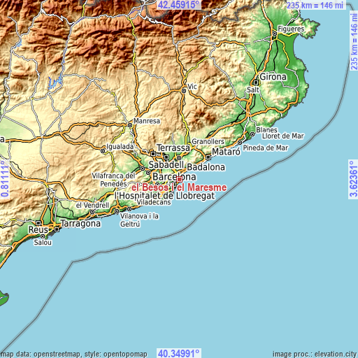 Topographic map of el Besòs i el Maresme