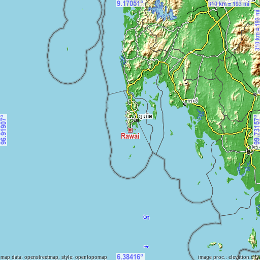 Topographic map of Rawai