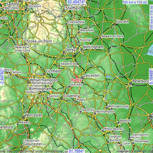 Topographic map of Ratby