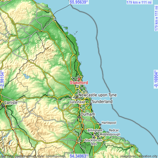 Topographic map of Stakeford