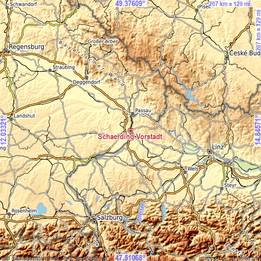 Topographic map of Schärding Vorstadt