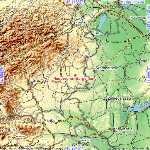 Topographic map of Neuberg im Burgenland