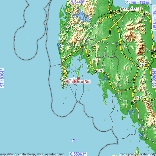 Topographic map of Ban Phru Nai