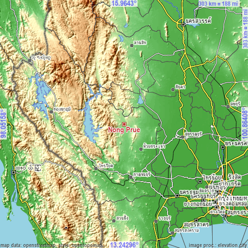 Topographic map of Nong Prue