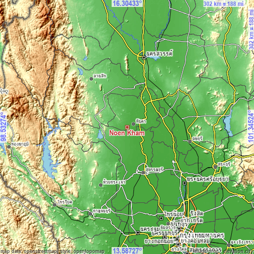 Topographic map of Noen Kham