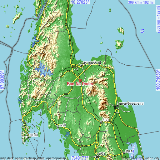 Topographic map of Ban Na Doem