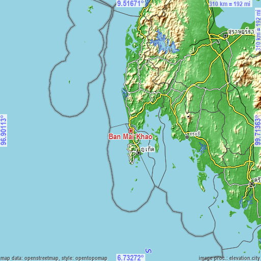 Topographic map of Ban Mai Khao