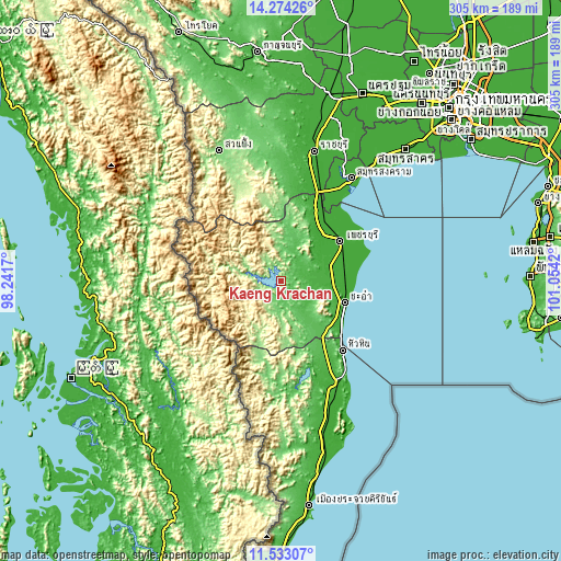 Topographic map of Kaeng Krachan