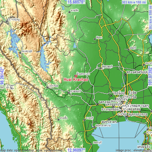 Topographic map of Huai Krachao