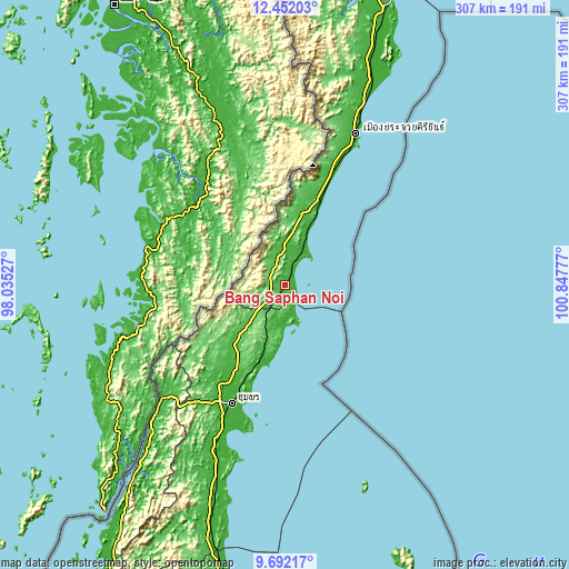 Topographic map of Bang Saphan Noi