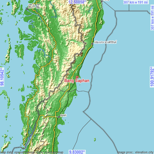 Topographic map of Bang Saphan