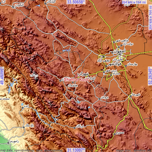 Topographic map of Shahr-e Kord