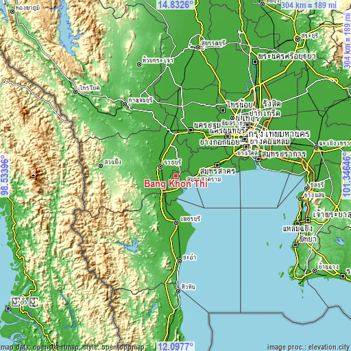 Topographic map of Bang Khon Thi