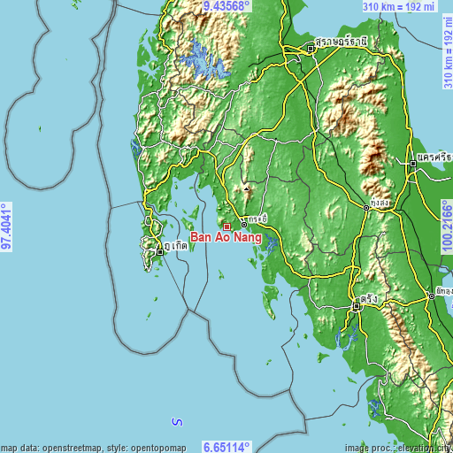 Topographic map of Ban Ao Nang