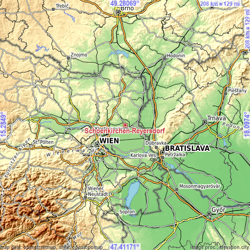 Topographic map of Schönkirchen-Reyersdorf