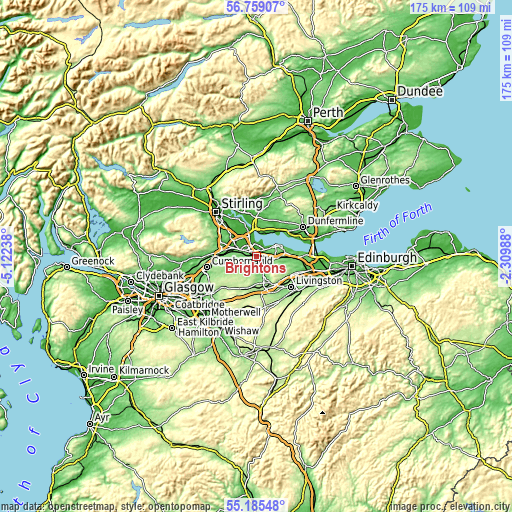 Topographic map of Brightons