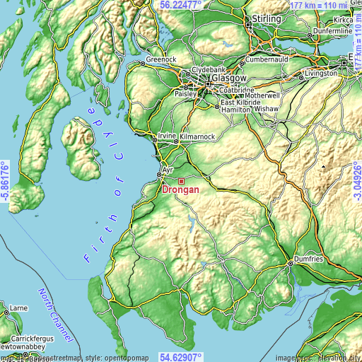 Topographic map of Drongan