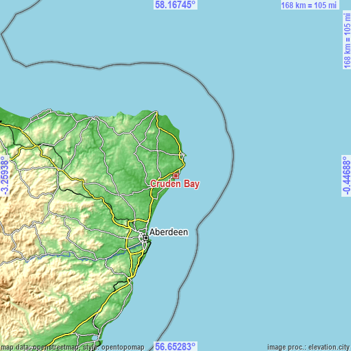 Topographic map of Cruden Bay