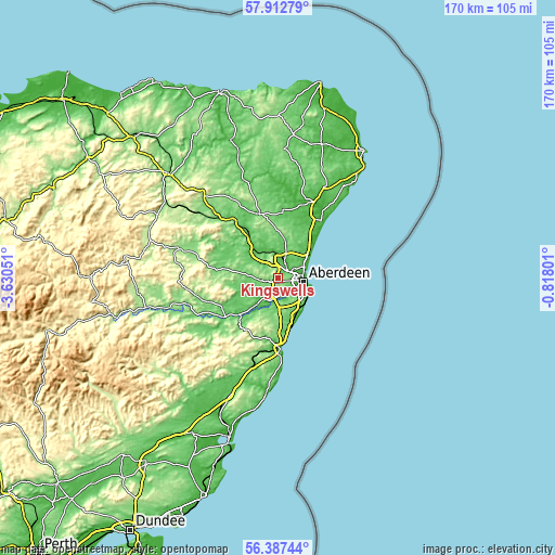 Topographic map of Kingswells