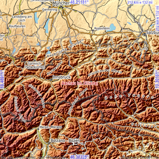 Topographic map of Aschau im Zillertal