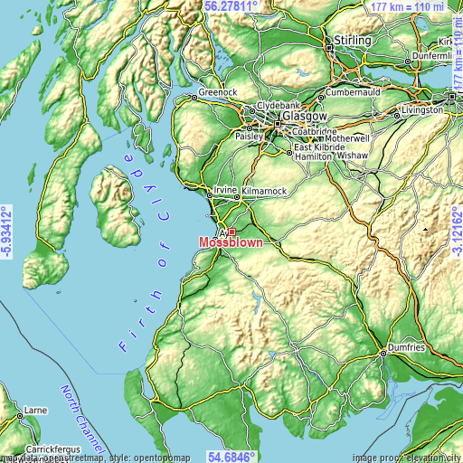 Topographic map of Mossblown