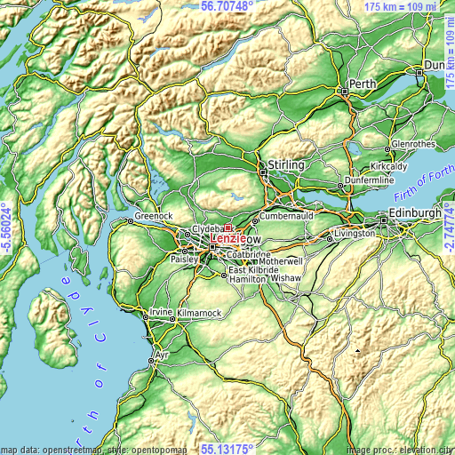 Topographic map of Lenzie